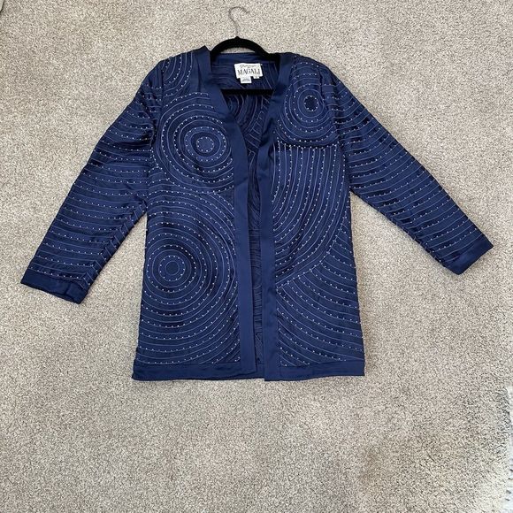 Gazzelle Ciampi Magali Evenings Silk Blue Beaded Circular Pattern Women's Medium - Picture 6 of 9